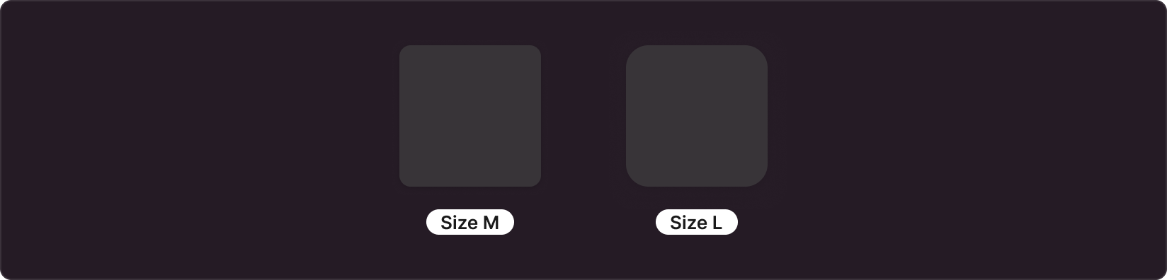 Sizes M and L, using the example of cards with a shadow (Raised)